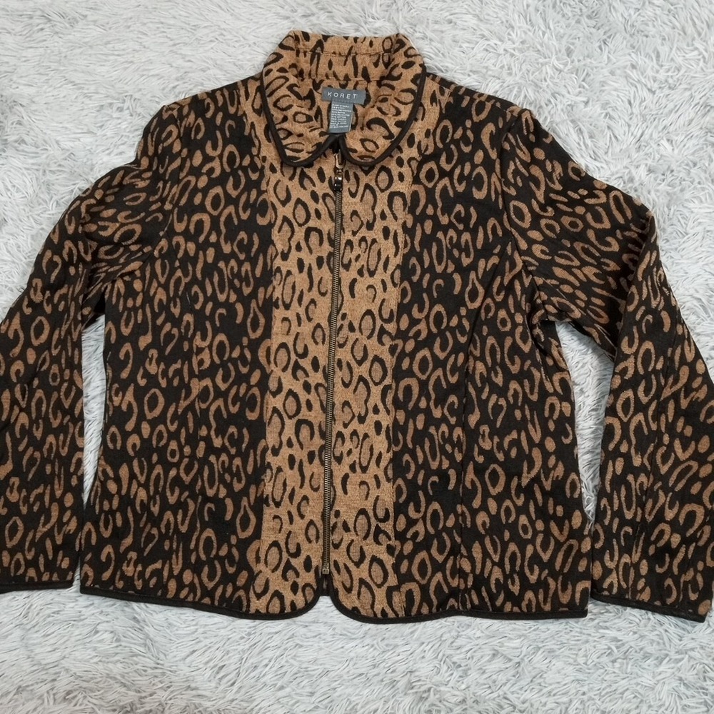 Vintage Koret Jacket Womens M Black Brown Animal Print Leopard Cheetah Casual